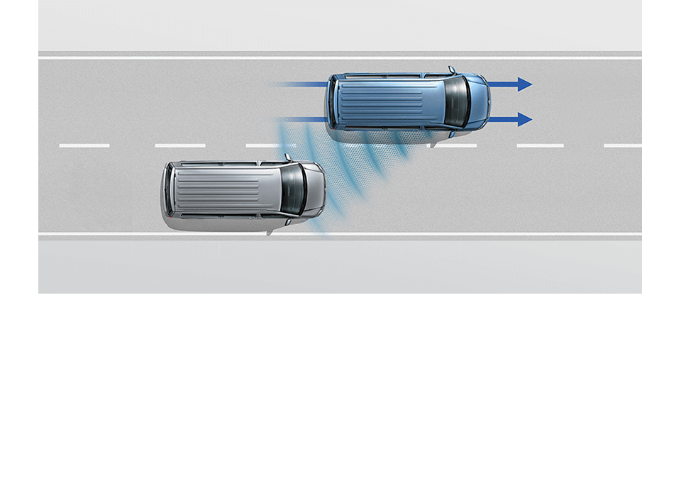 Side Assist 車側盲點警示系統
          後方雷達若於行進間偵測有車輛進入車側視覺盲區，將於後照鏡內側的燈號警示；若駕駛人執意撥打方向燈欲轉換車道，警示燈號將會閃爍以提醒駕駛人留意。